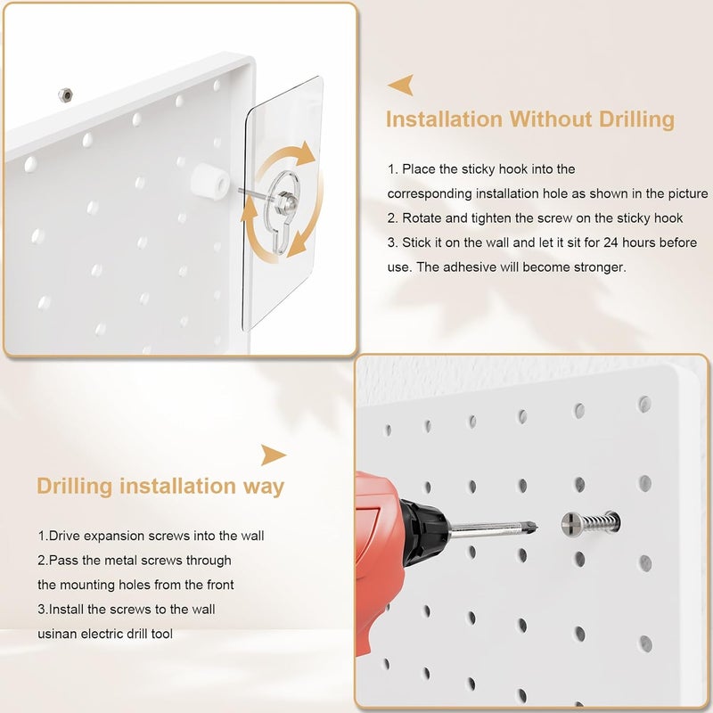 FZK Peg Board,25pcs PegBoard Wall Organizer,Includes 4 White Pegboard and Accessories,Plastic PegBoard for Room,Office, Craft Room,Kitchen and Bathroom - Image 4